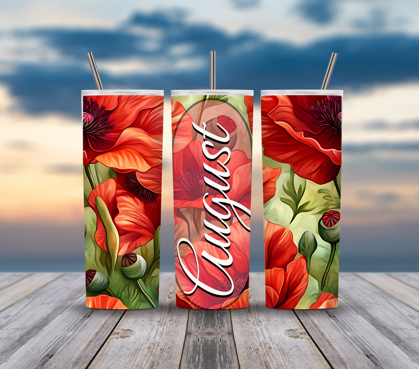 August Floral Poppy Birthday Tumbler