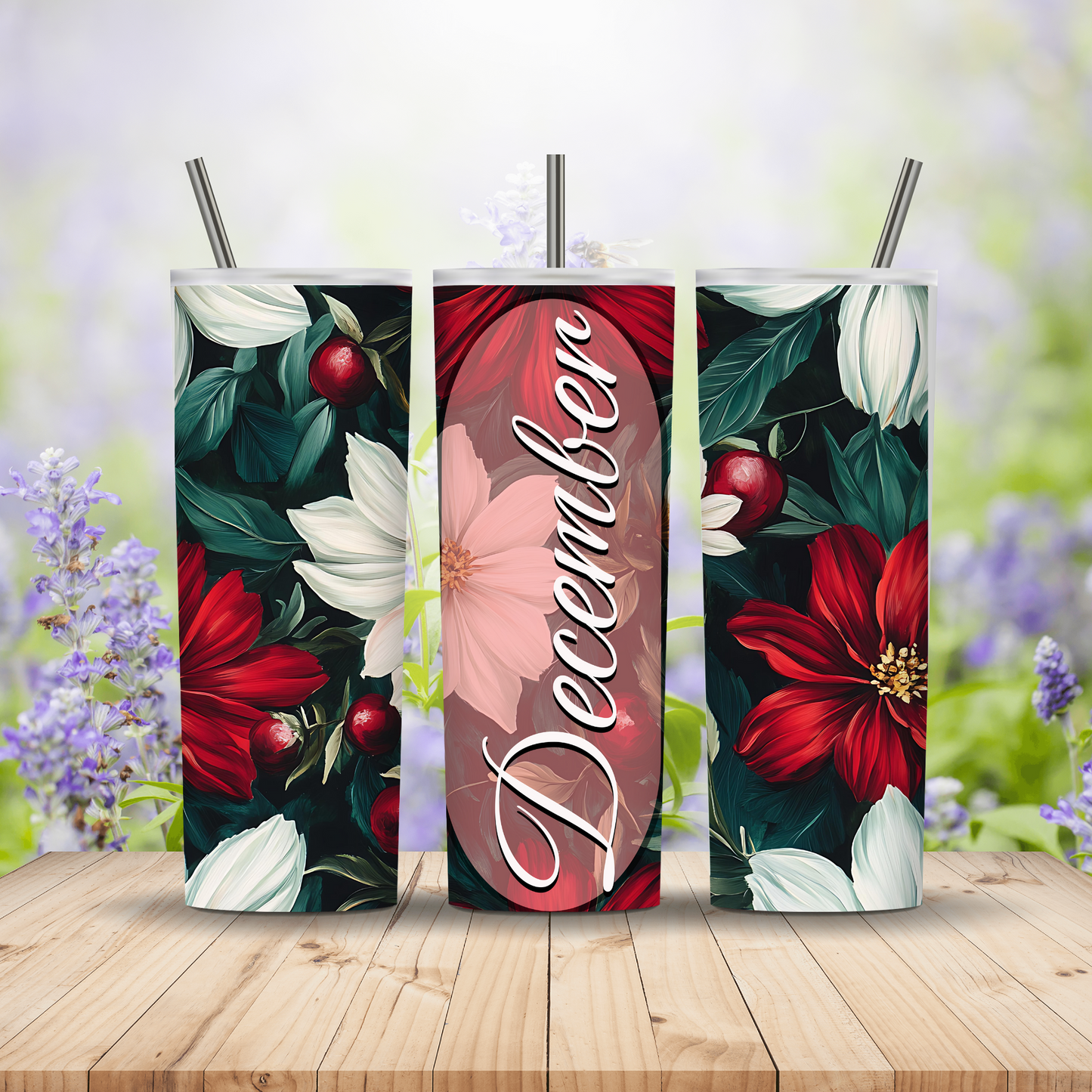 December Floral Holly & Narcissus Birthday Tumbler