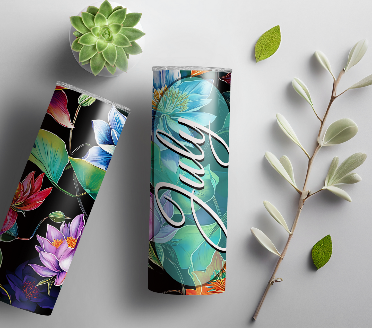 July Floral Water Lily Birthday Tumbler