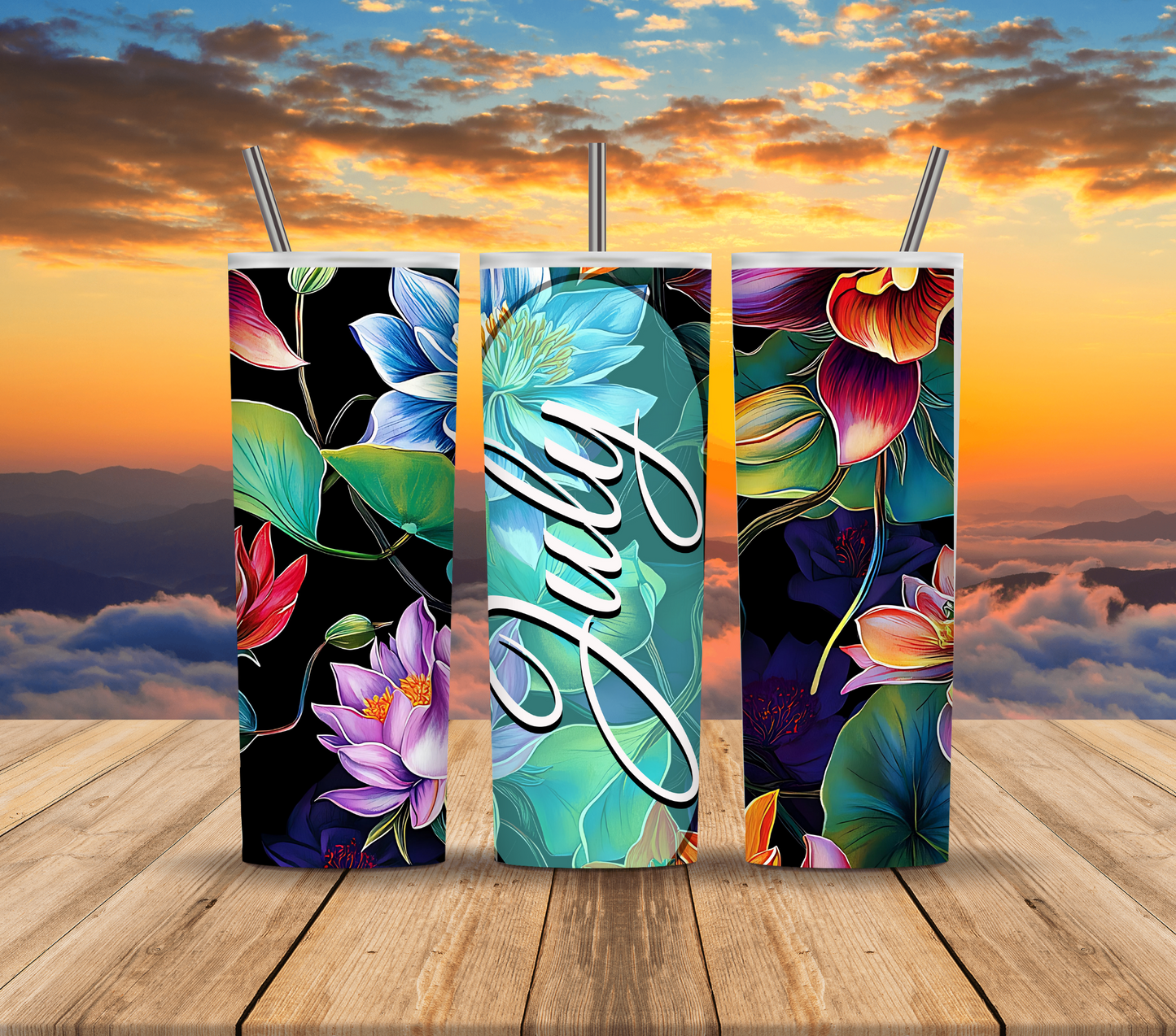 July Floral Water Lily Birthday Tumbler