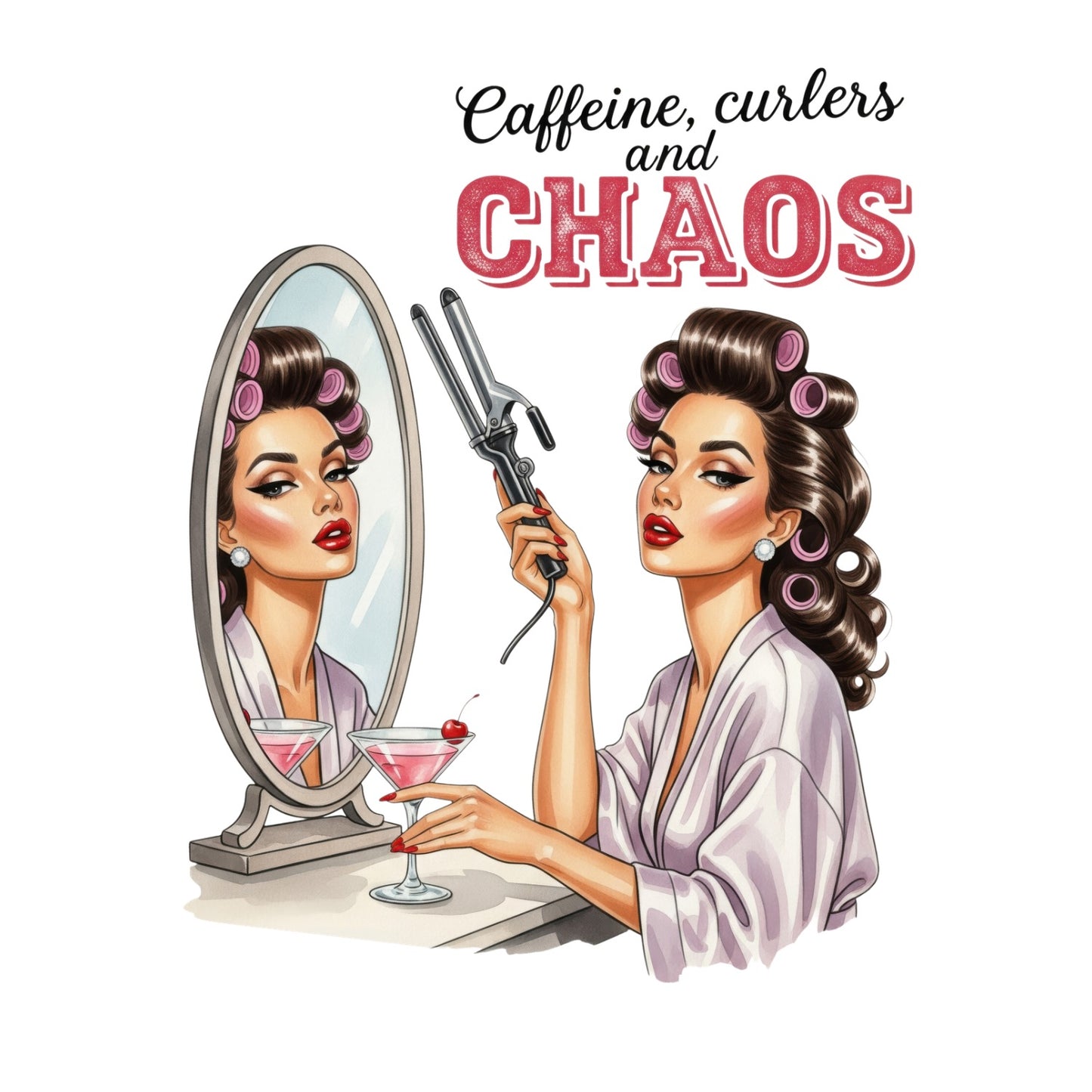 CAFFEINE, CURLERS AND CHAOS T-SHIRT