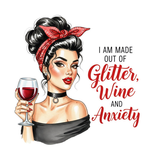 I AM MADE OUT OF GLITTER, WINE AND ANXIETY 1% T-SHIRT