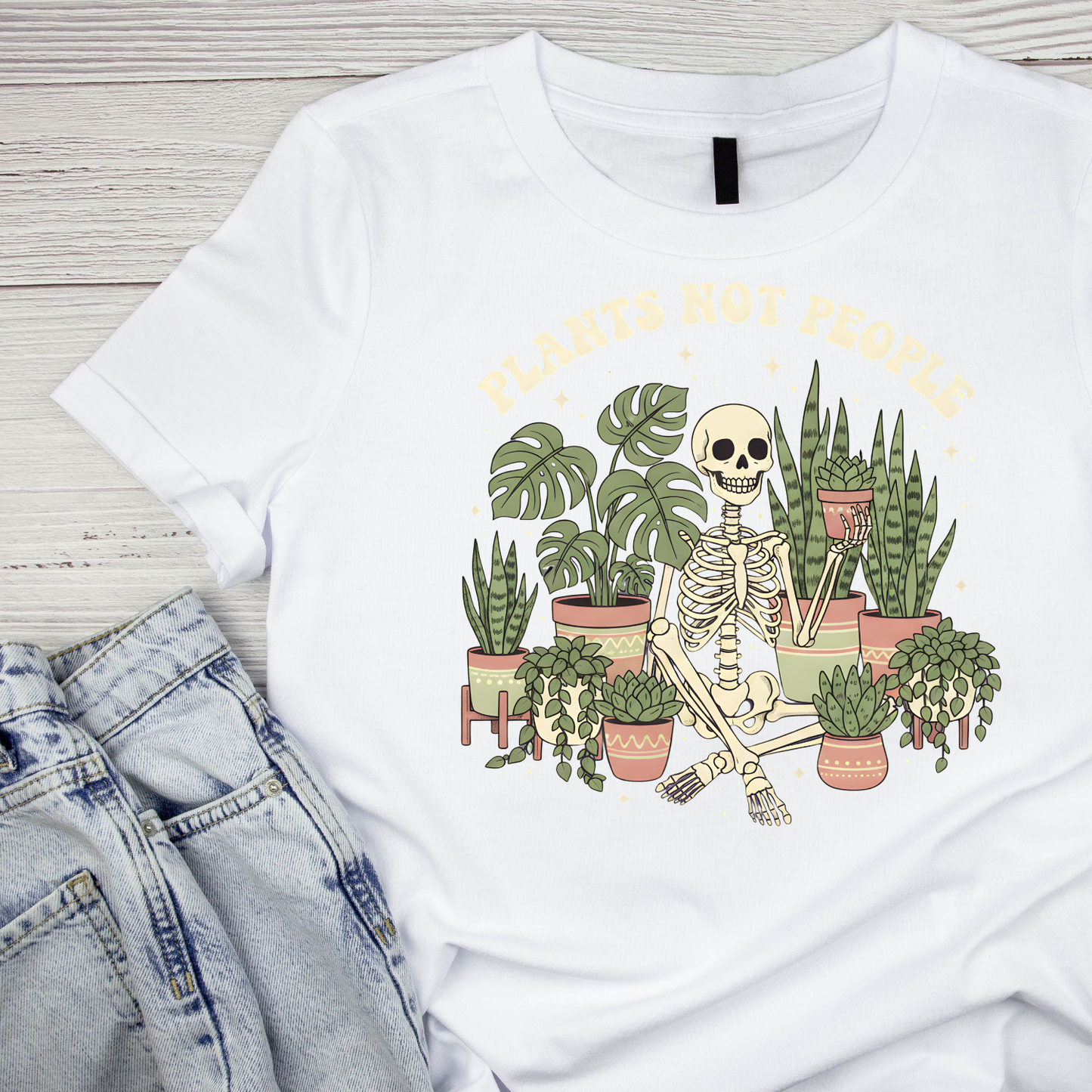 Plants Not People Skeleton T-Shirt | Gardening Graphic Tee | Printed Shirt | Nature Lover