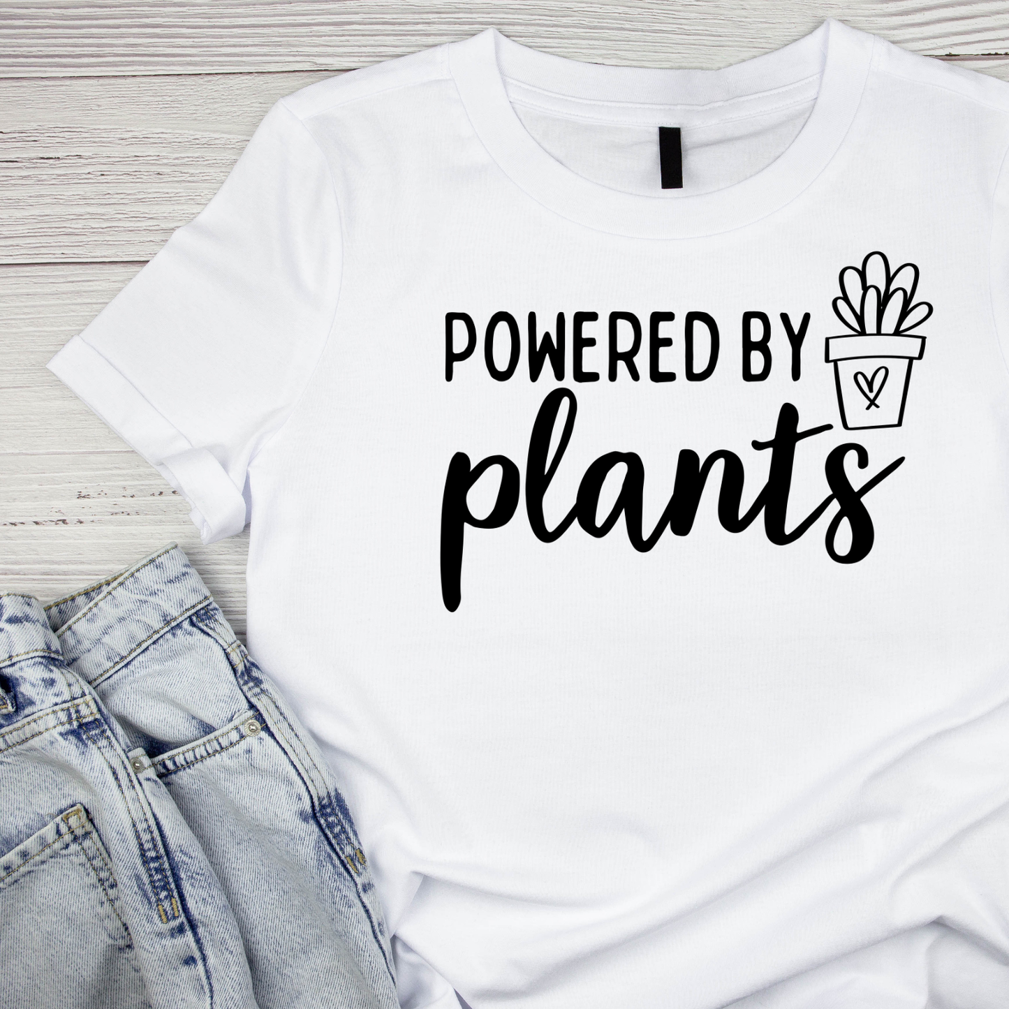 Powered By Plants T-Shirt | Gardening Graphic Tee | Succulent Printed Shirt | Nature Lover