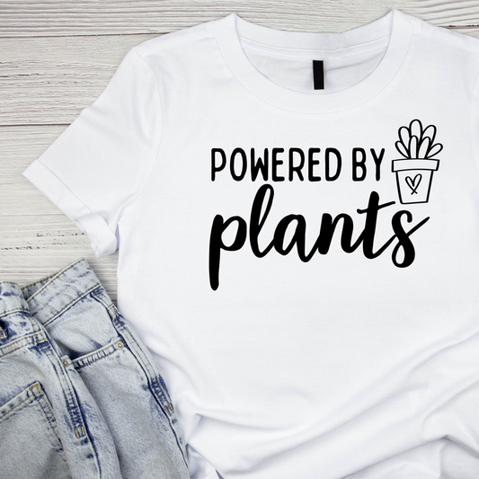 Powered By Plants T-Shirt | Gardening Graphic Tee | Succulent Printed Shirt | Nature Lover