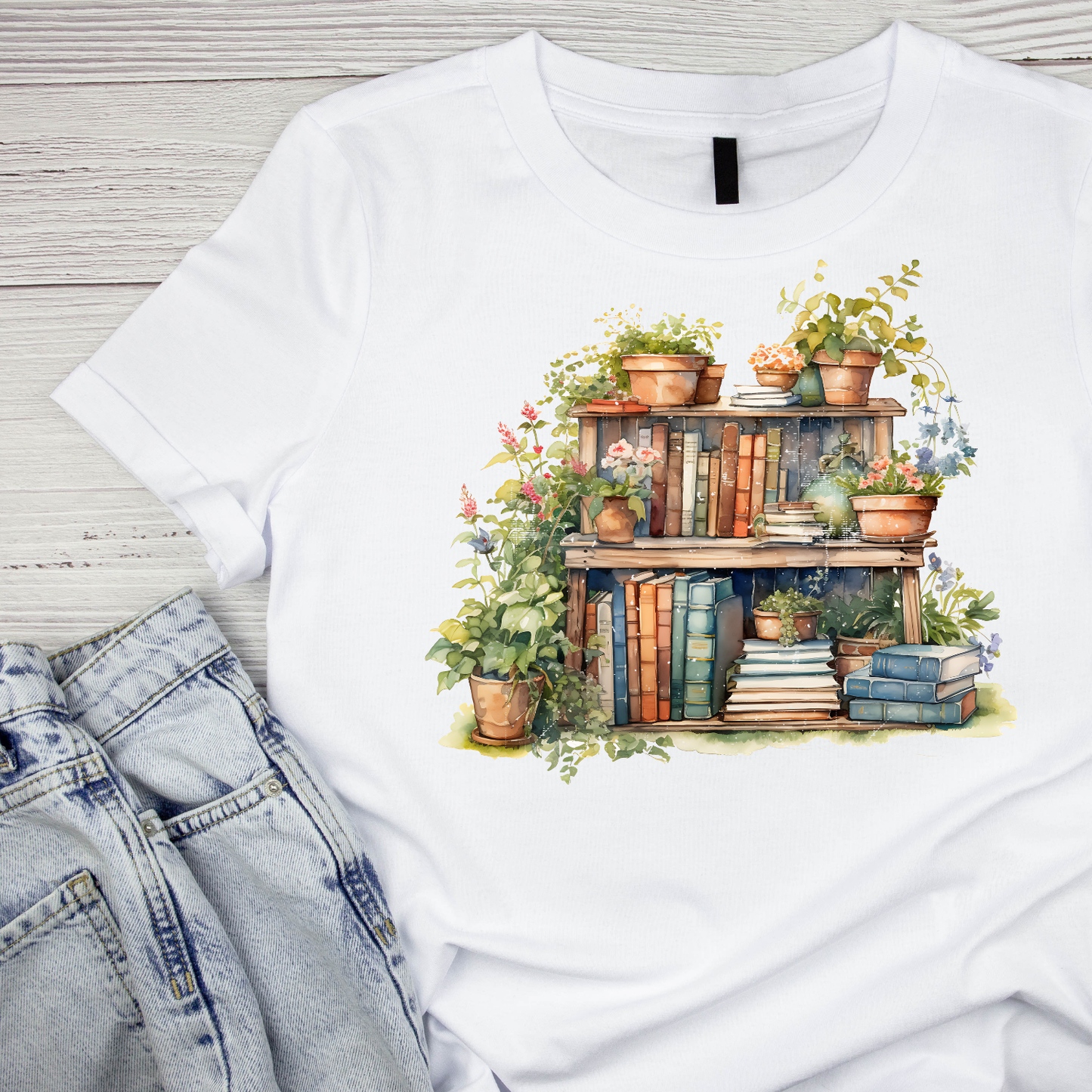 The Botanical Bookshelf T-Shirt | Gardening Graphic Tee | Printed Shirt | Nature Lover