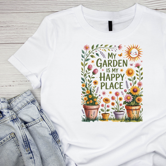 My Garden Is My Happy Place T-Shirt | Gardening Graphic Tee | Printed Shirt | Nature Lover