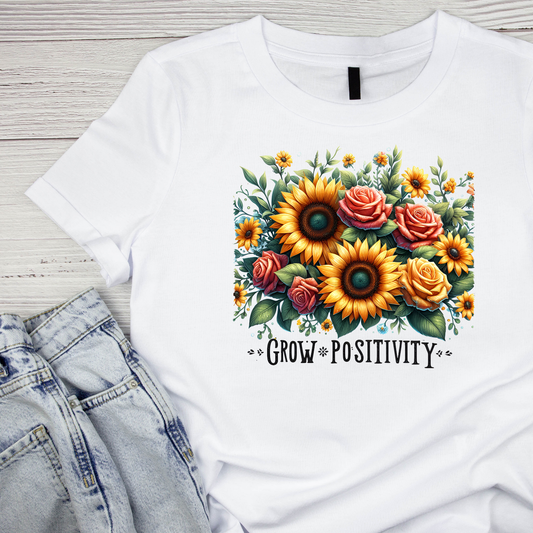 Grow Positivity T-Shirt | Graphic Tee | Gardening Printed Shirt | Plants Nature Lover |