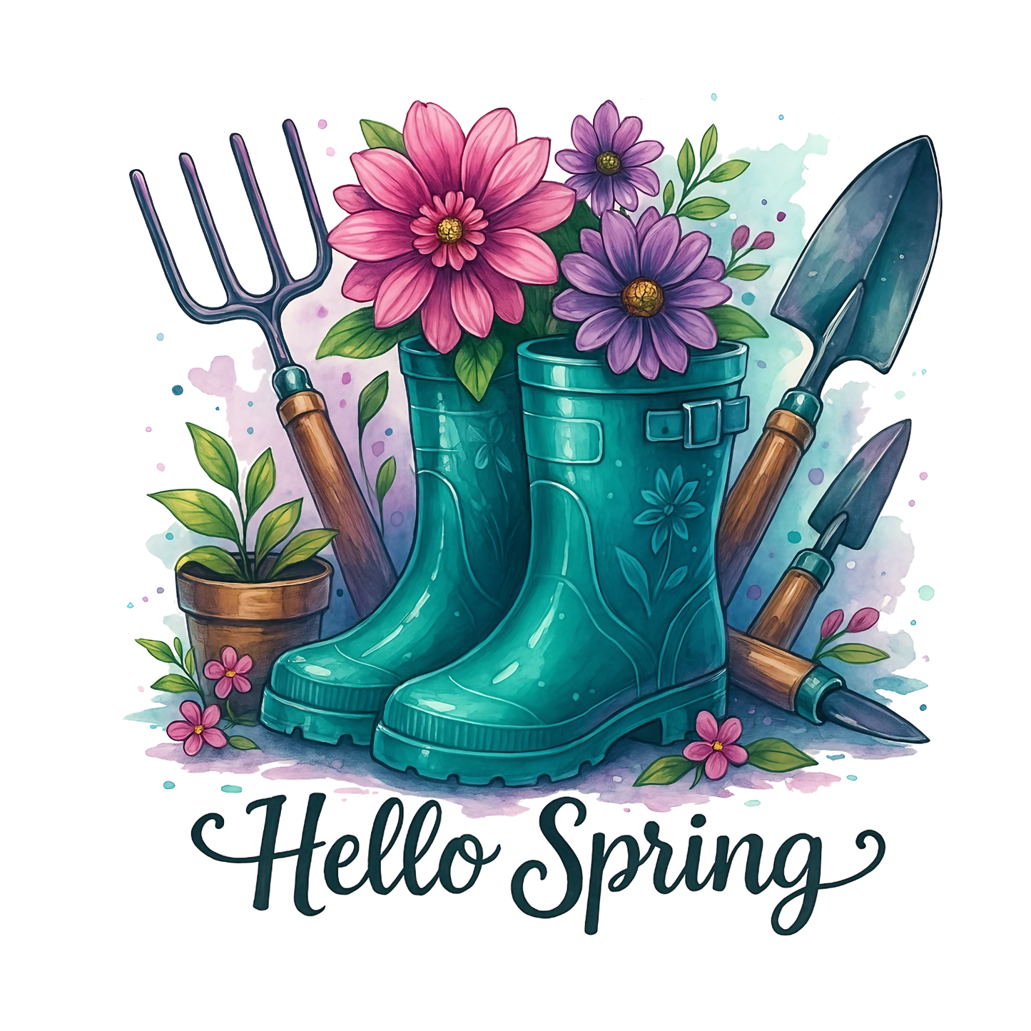 Hello Spring Gardening Boots T-Shirt | Graphic Tee | Gardening Printed Shirt | Plants Nature Lover |