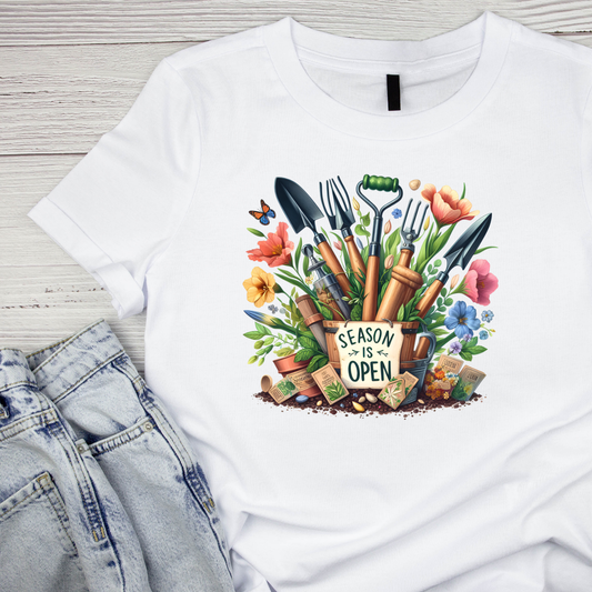 Season Is Open T-Shirt | Gardening Graphic Tee | Printed Shirt | Nature Lover