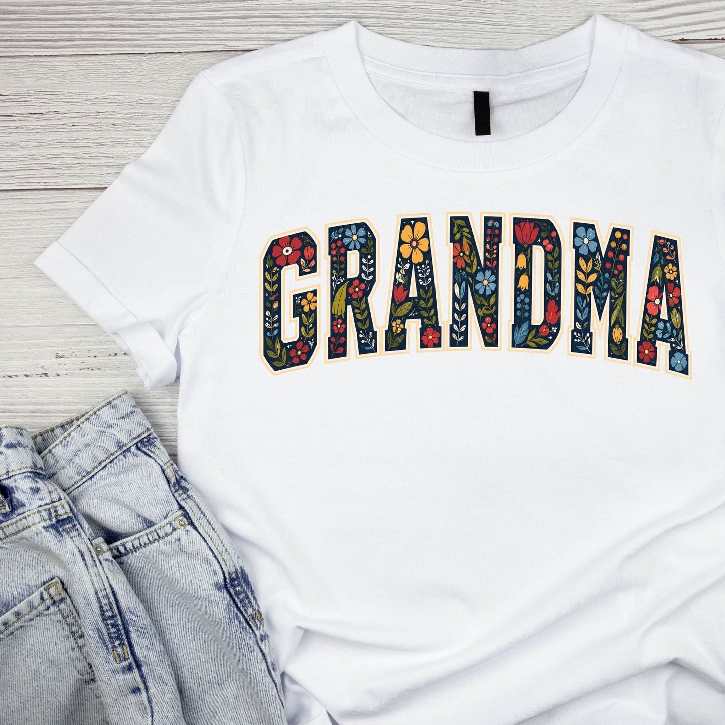 Varsity Deep Rich Flower Grandma T-Shirt | Graphic Tee | Grams Shirt