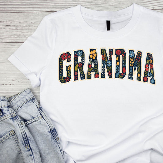 Varsity Deep Rich Flower Grandma T-Shirt | Graphic Tee | Grams Shirt