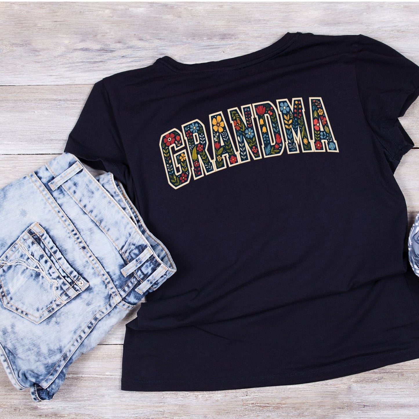 Varsity Deep Rich Flower Grandma T-Shirt | Graphic Tee | Grams Shirt