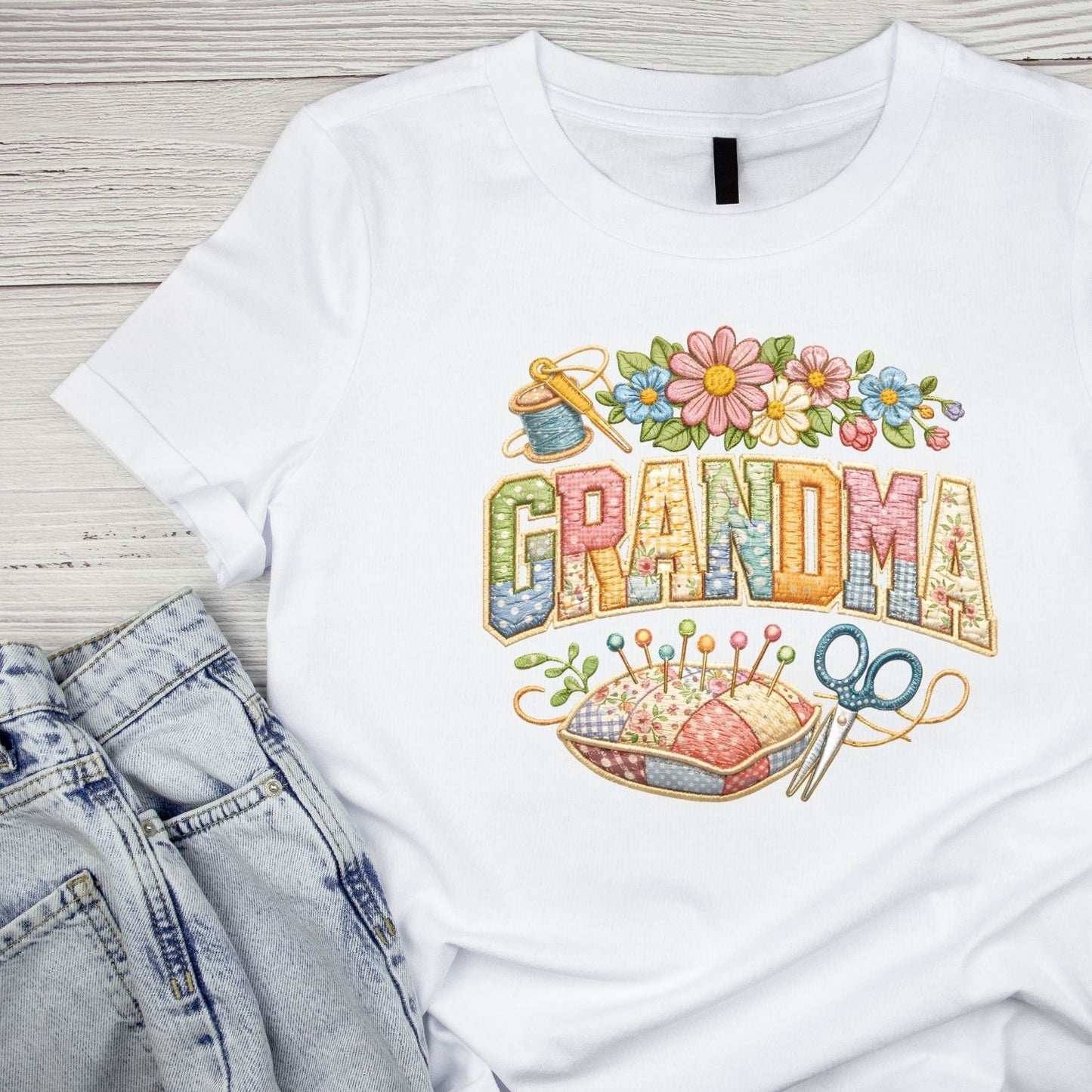 Embroidery Grandma T-Shirt | Graphic Tee | Grams Shirt