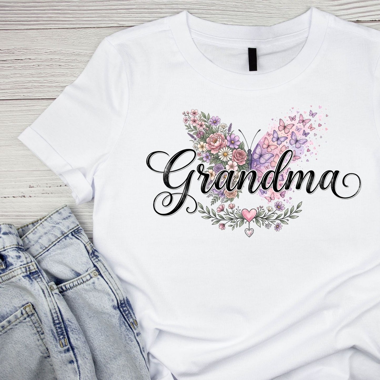 Grandma Butterfly T-Shirt | Flowers Graphic Tee | Grams Shirt
