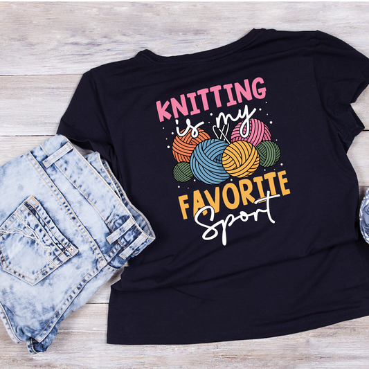 Knitting Is My Sport T-Shirt | Funny Saying Graphic Tee | Yarn Balls Printed T-Shirt