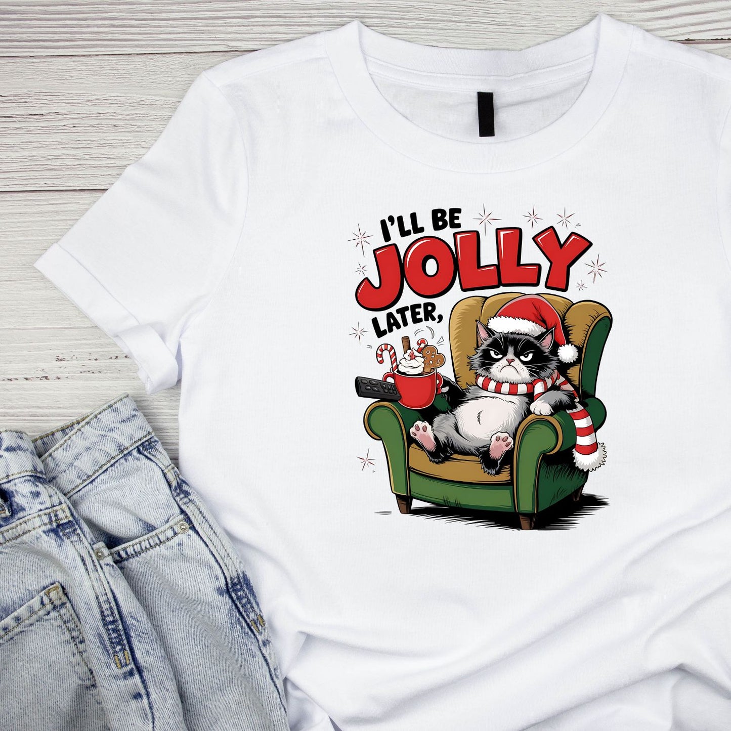 I’ll Be Jolly Later Christmas Grumpy Cat T-shirt | Holiday Graphic Tee