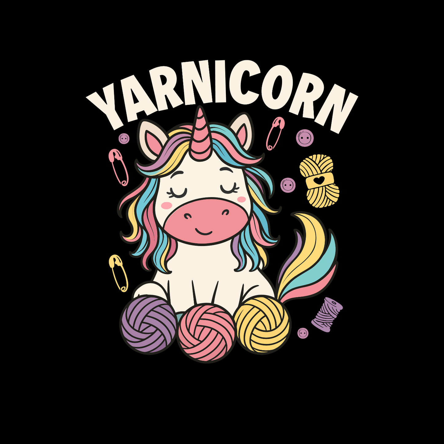Yarnicorn T-Shirt | Funny Saying Unicorn Graphic Tee | Yarn Balls Knitting Crochet Printed Shirt
