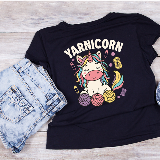 Yarnicorn T-Shirt | Funny Saying Unicorn Graphic Tee | Yarn Balls Knitting Crochet Printed Shirt