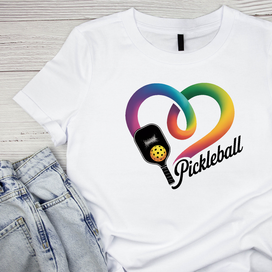 Pickleball Colourful Heart Paddle T-shirt | Graphic Tee | Printed Shirt