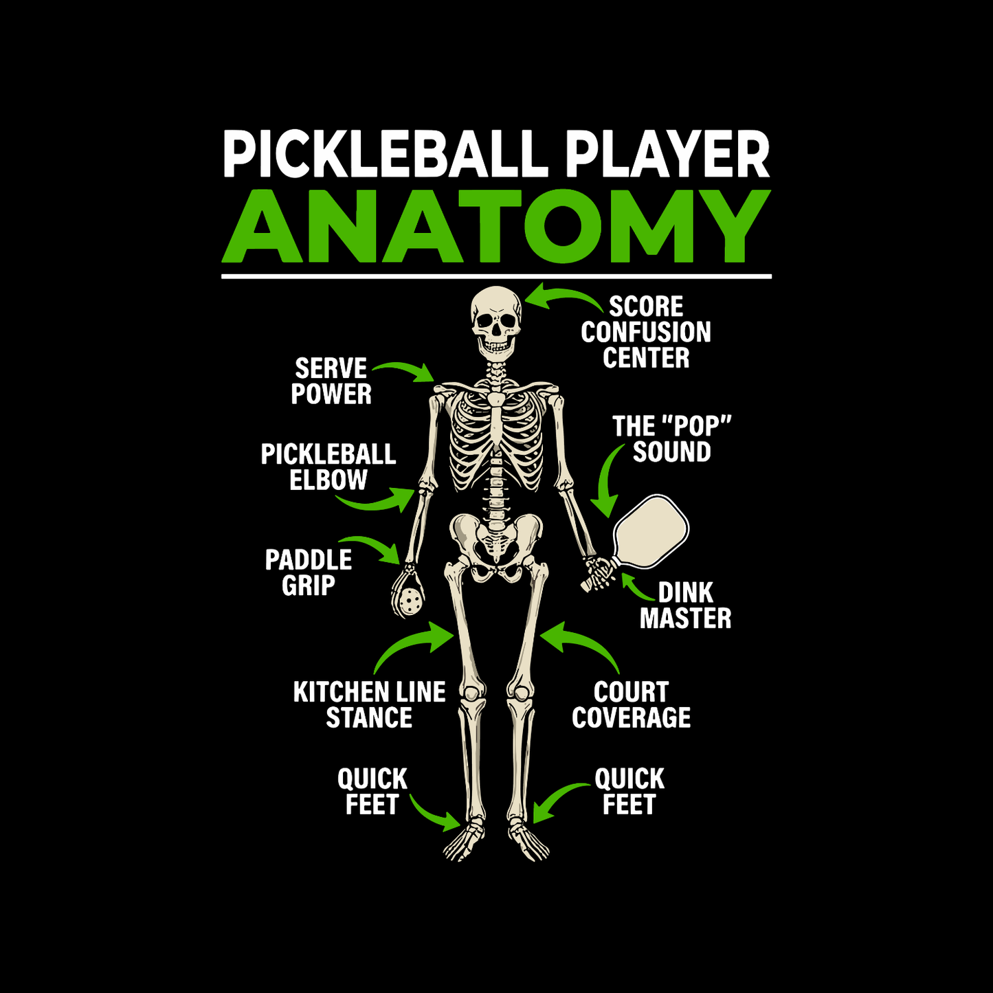 Pickleball Player Anatomy Skeleton T-shirt | Funny Graphic Tee | Sports Printed Shirt
