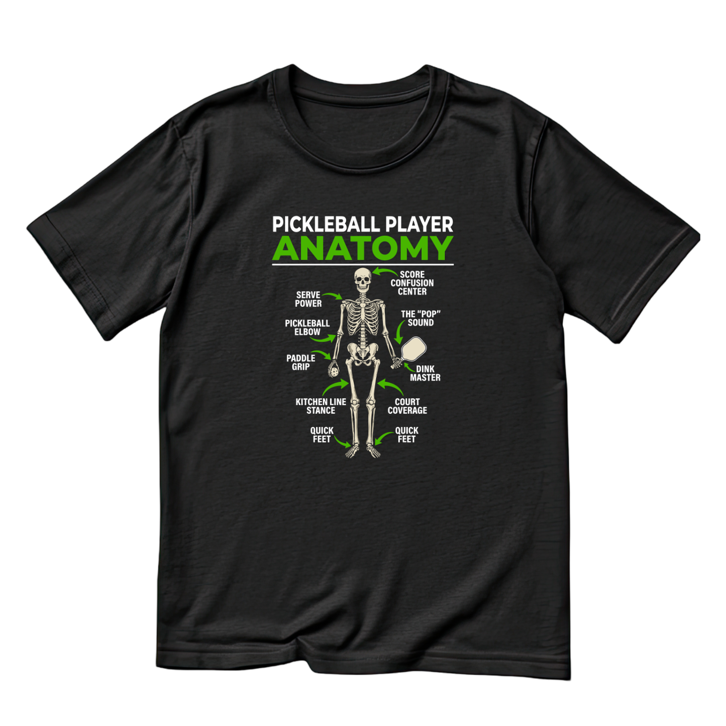 Pickleball Player Anatomy Skeleton T-shirt | Funny Graphic Tee | Sports Printed Shirt