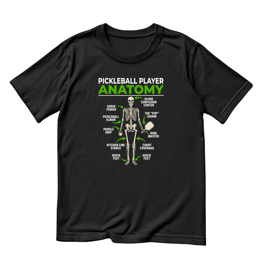 Pickleball Player Anatomy Skeleton T-shirt | Funny Graphic Tee | Sports Printed Shirt