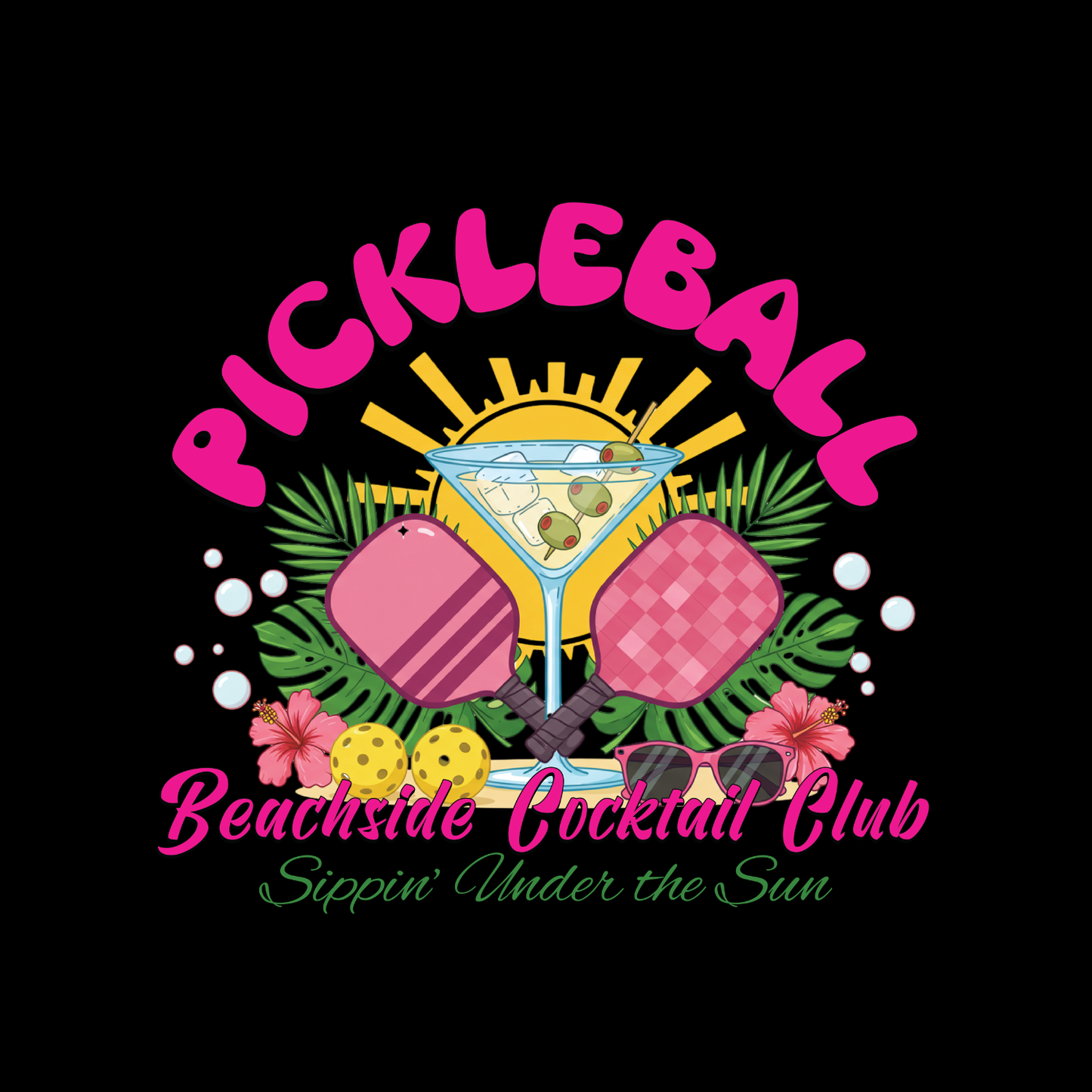 Pickleball Beachside Cocktail Club Sippin’ Under The Sun T-shirt | Graphic Tee | Sports Printed Shirt