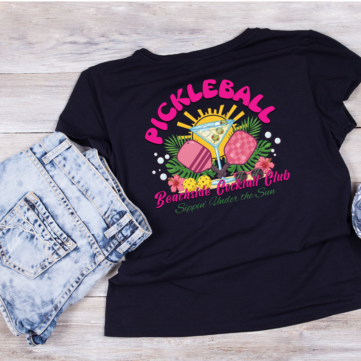 Pickleball Beachside Cocktail Club Sippin’ Under The Sun T-shirt | Graphic Tee | Sports Printed Shirt