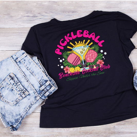 Pickleball Beachside Cocktail Club Sippin’ Under The Sun T-shirt | Graphic Tee | Sports Printed Shirt