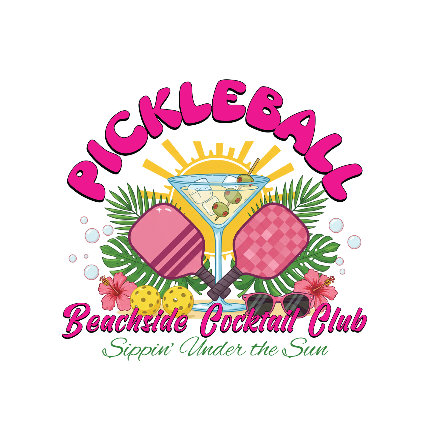 Pickleball Beachside Cocktail Club Sippin’ Under The Sun T-shirt | Graphic Tee | Sports Printed Shirt