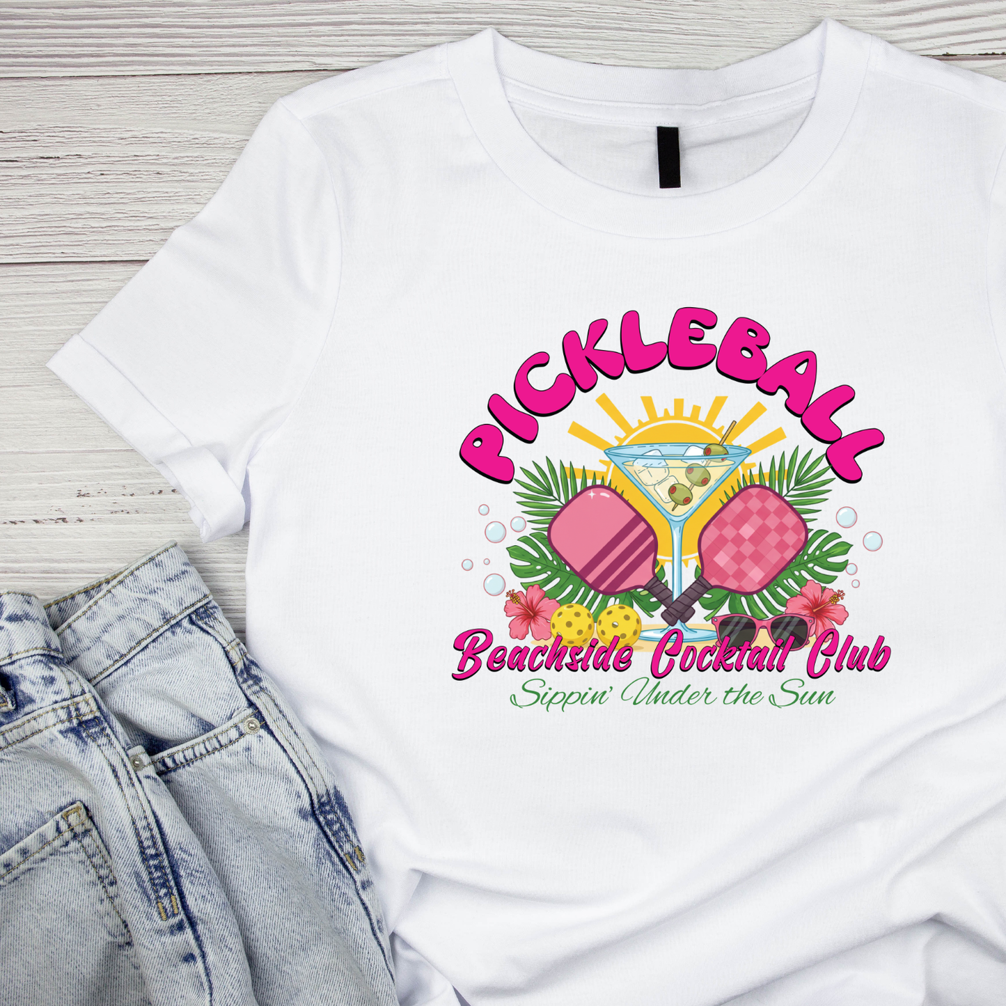 Pickleball Beachside Cocktail Club Sippin’ Under The Sun T-shirt | Graphic Tee | Sports Printed Shirt