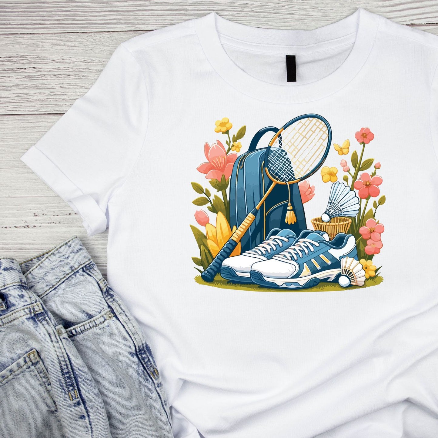 Retro Blue Badminton T-shirt