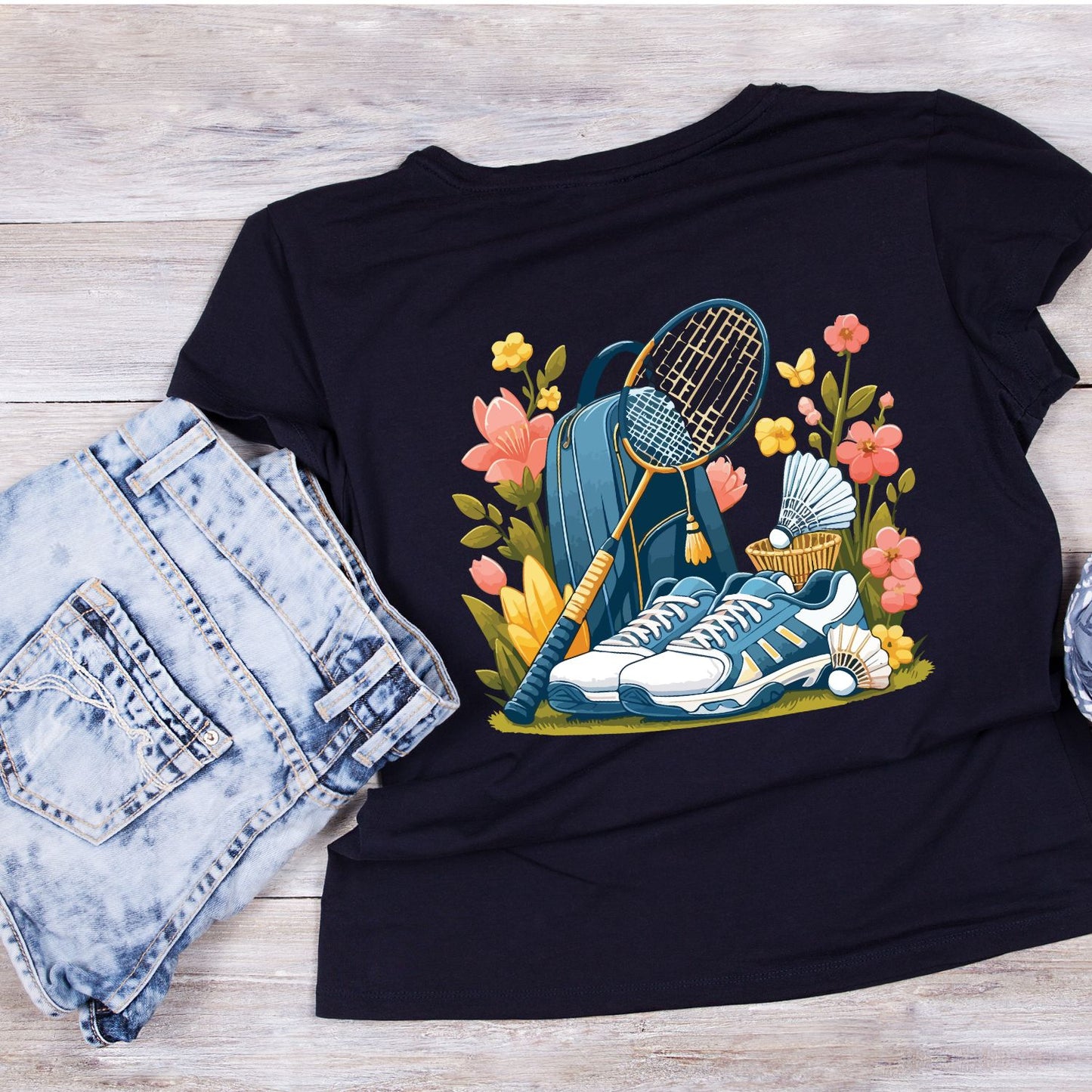 Retro Blue Badminton T-shirt
