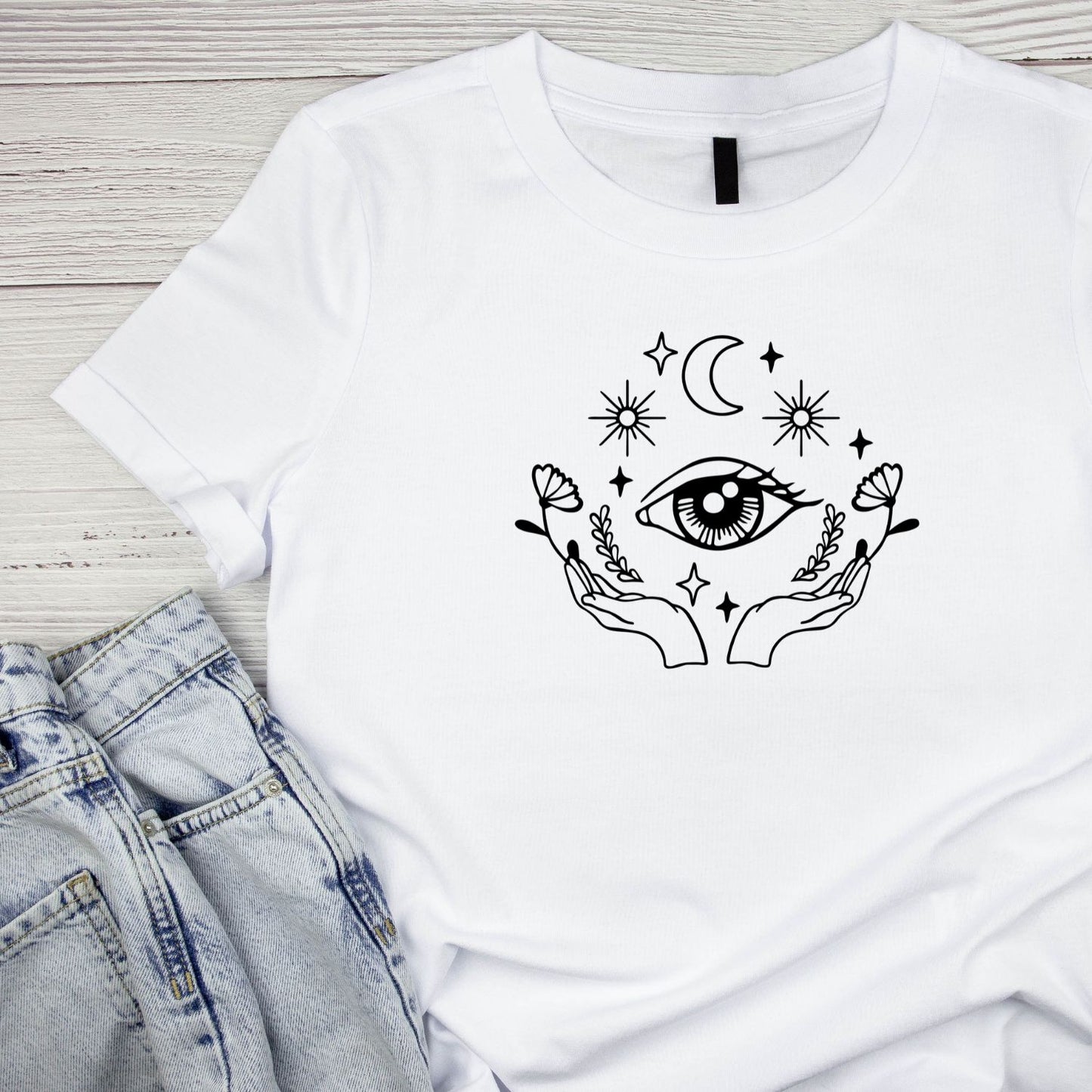 Third Eye Moon Stars Hand  T-shirt
