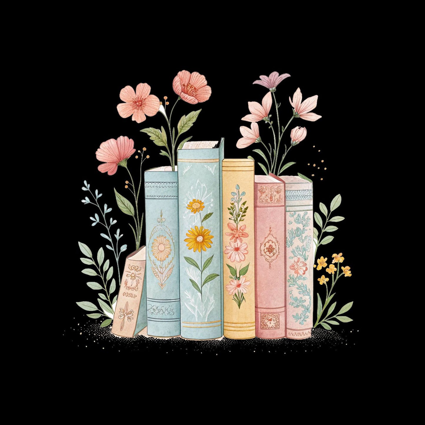 Floral Row of Books T-shirt