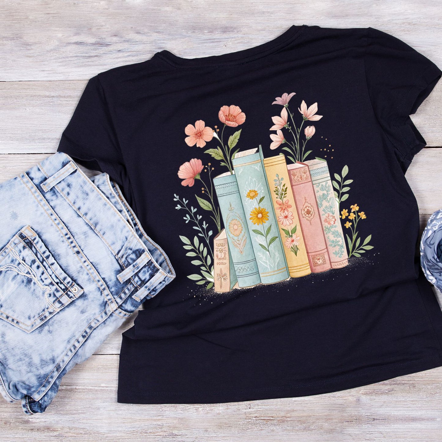 Floral Row of Books T-shirt