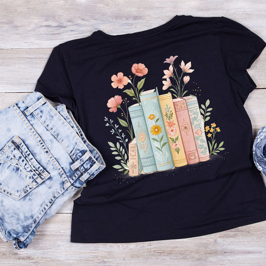 Floral Row of Books T-shirt