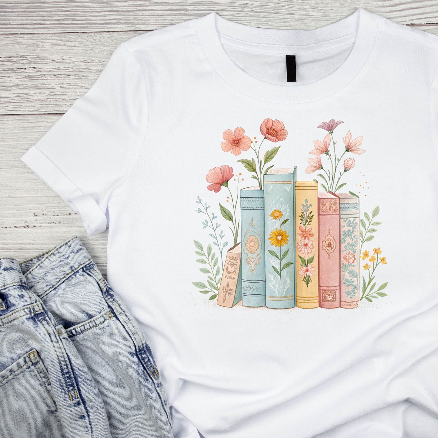 Floral Row of Books T-shirt