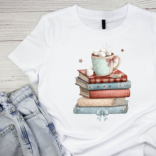 Hot Chocolate on Stacked Books T-shirt