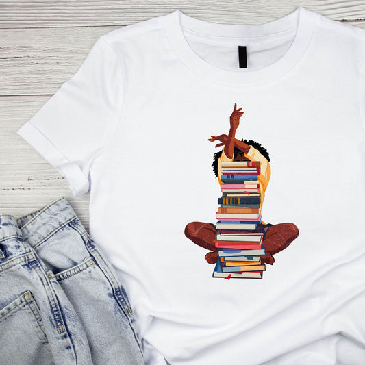Woman With Stack of Books T-shirt