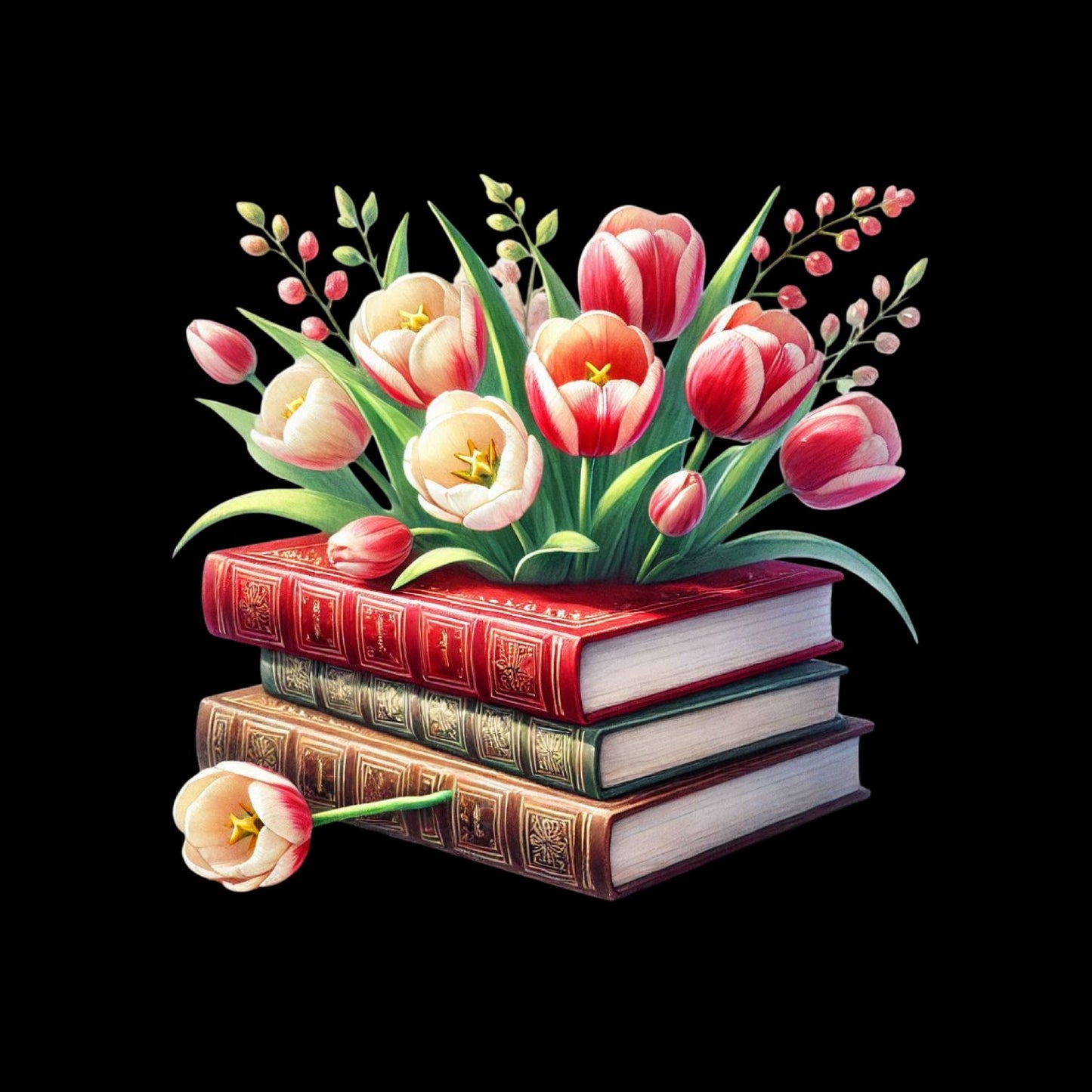 Tulips Vintage Books T-shirt