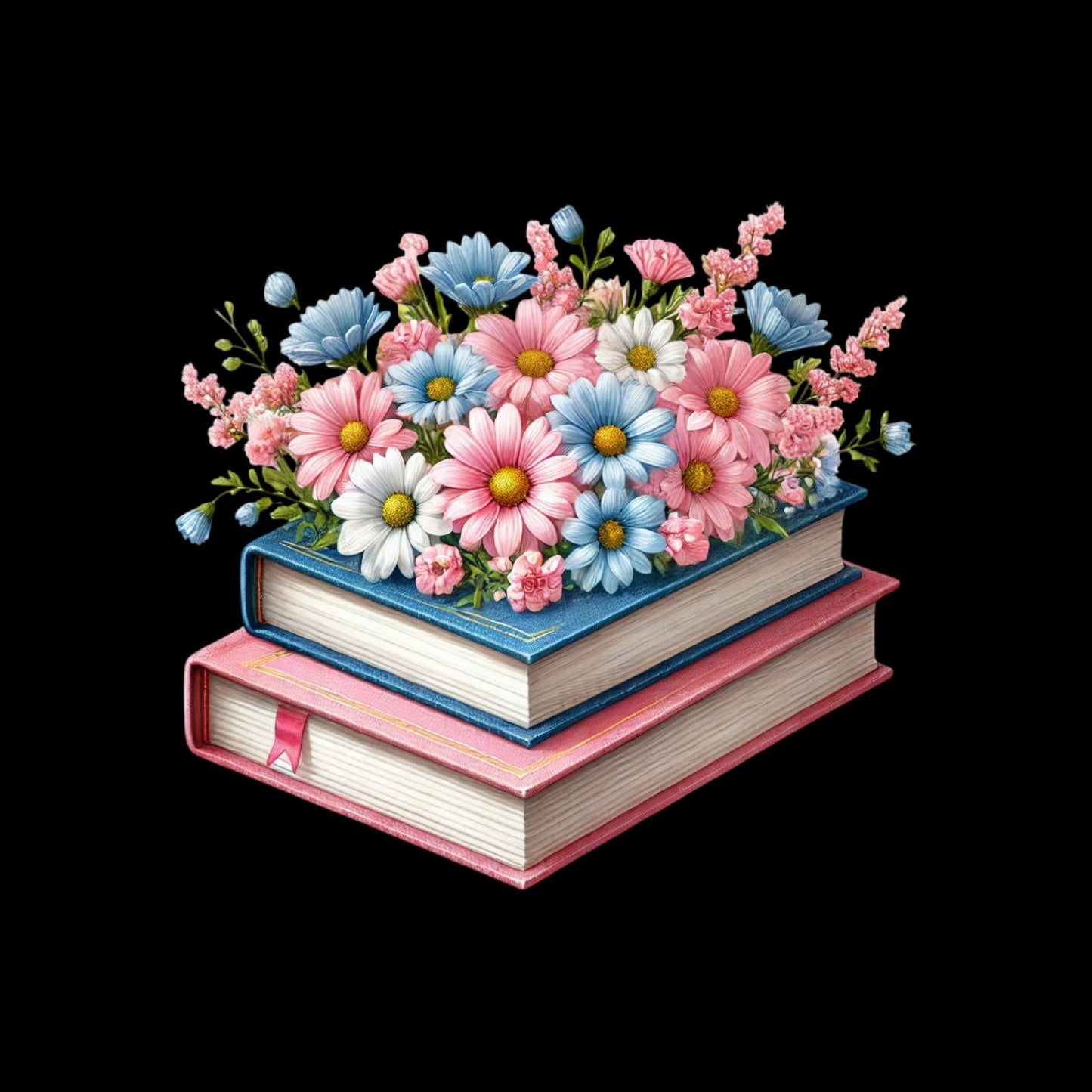 Pink & Blue Daisies Vintage Books T-shirt