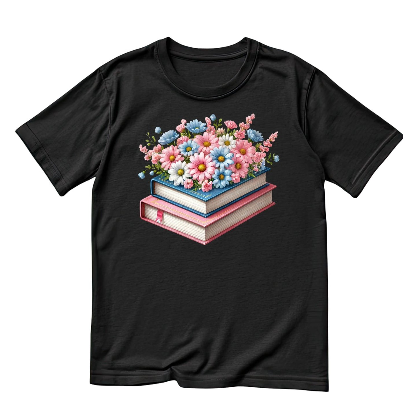 Pink & Blue Daisies Vintage Books T-shirt