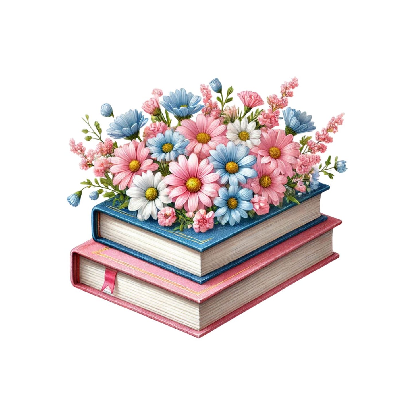 Pink & Blue Daisies Vintage Books T-shirt