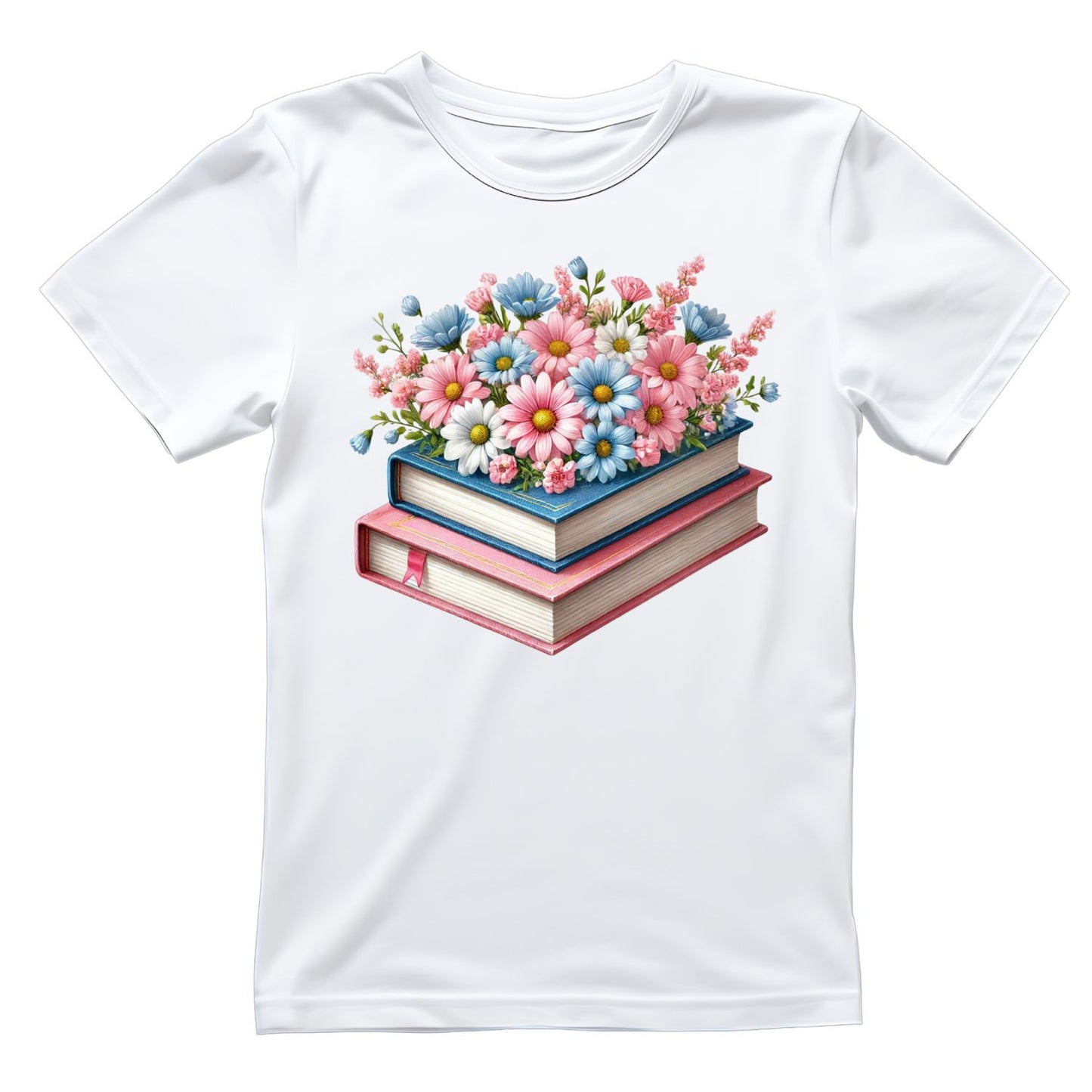 Pink & Blue Daisies Vintage Books T-shirt