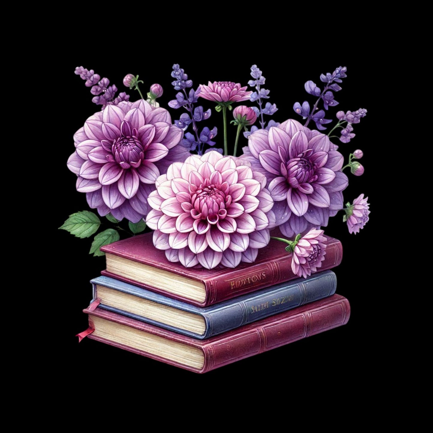 Purple Dahlia Vintage Books T-shirt