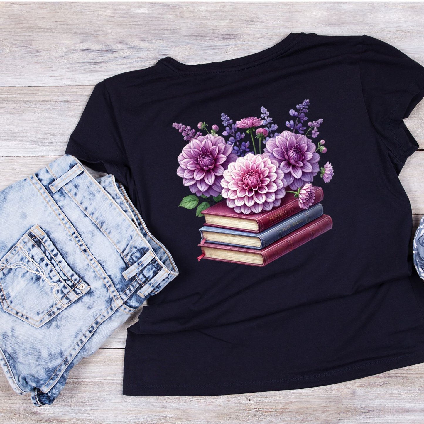Purple Dahlia Vintage Books T-shirt