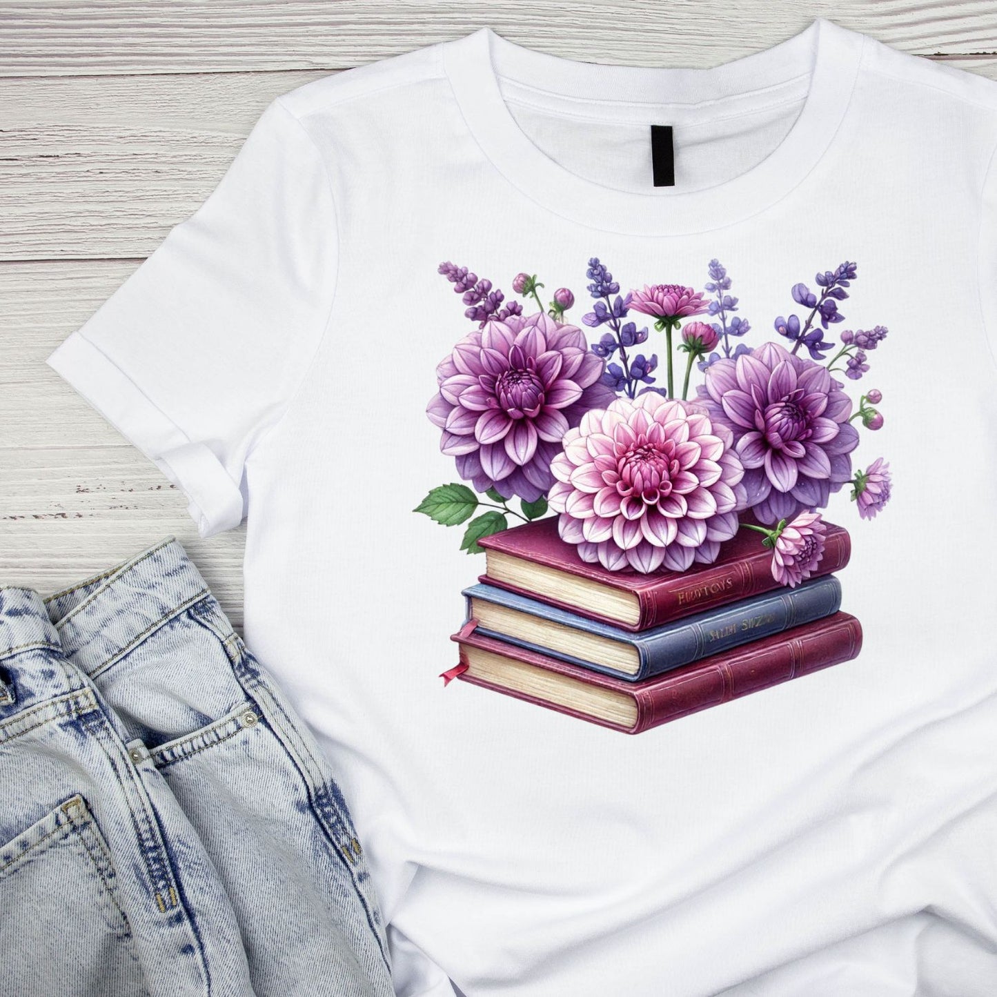 Purple Dahlia Vintage Books T-shirt