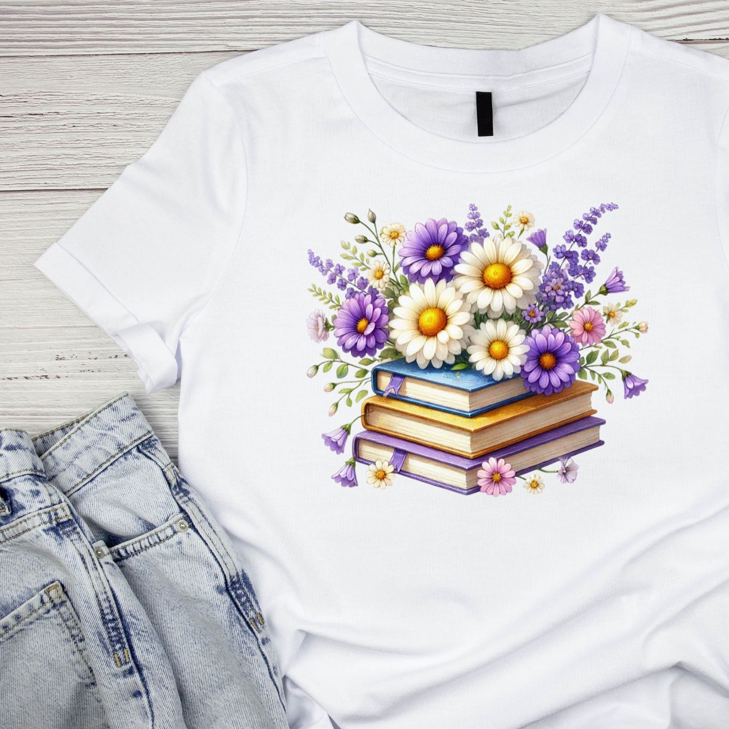 Floral Bouquet Vintage Books T-shirt